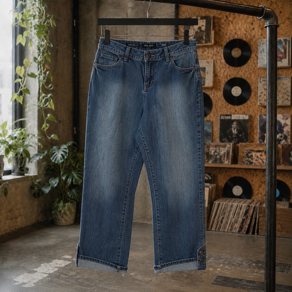 Nine‎ West West End Fit Blue Cropped Jeans Size 4/27 Button Cuff Detail